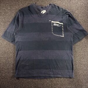 Y2K Ecko Unltd Mens T-Shirt XLT Black Striped Honeycomb V-Neck Zipper Pocket